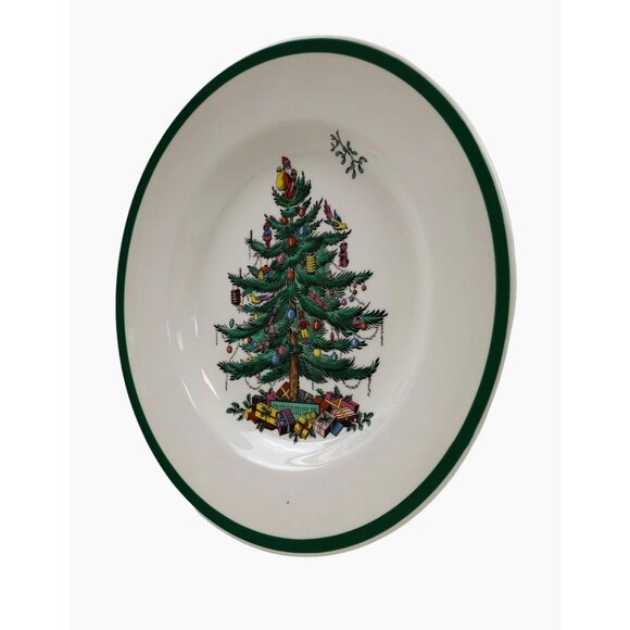 Vintage Spode Christmas Tree Holiday Dinner Plate England S3324U Green Trim - Picture 7 of 10